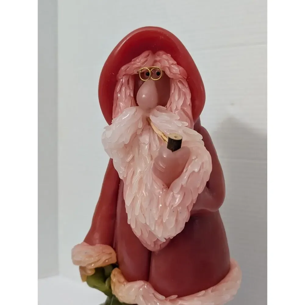 Vintage Northern Lights Fantasy Figure Santa Candle with Pipe & Gift Bag
